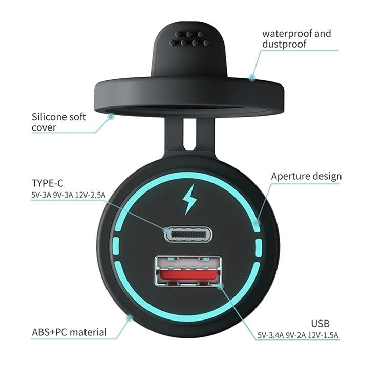Bluejw Modern 12-24V Car Charger Adapter - Dual USB 3.0 & PD Fast Charging Ports - Installable Type C Automobile Charger - Image 3